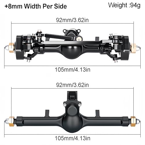 AMK SCX24 Axles +8mm Wide CNC Aluminum Front & Rear Axle Set with Brass Steering Knuckles, 3-Section CVD Drive Shafts (52° Max Steering Angle) for Axial SCX24 1/24 RC Crawler Upgrade Parts