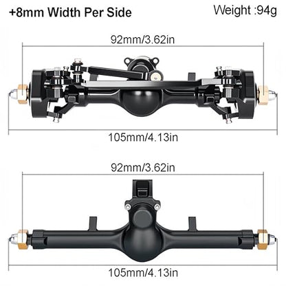 AMK SCX24 Axles +8mm Wide CNC Aluminum Front & Rear Axle Set with Brass Steering Knuckles, 3-Section CVD Drive Shafts (52° Max Steering Angle) for Axial SCX24 1/24 RC Crawler Upgrade Parts