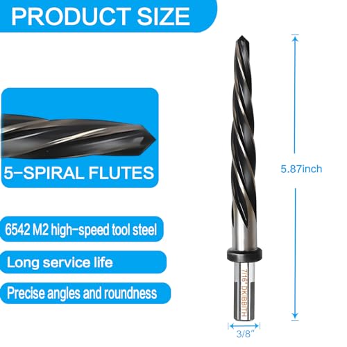 7/16" Bridge Construction Reamer Drill Bit, M2 HSS Taper Chucking Reamer for Steel Alloy Metal Wood Plastic, 3/8" Non-Slip Shank, 5-Spiral Flutes Car Reamer, to Align or Enlarge Holes, 11mm - size: 7/16"