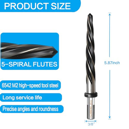 7/16" Bridge Construction Reamer Drill Bit, M2 HSS Taper Chucking Reamer for Steel Alloy Metal Wood Plastic, 3/8" Non-Slip Shank, 5-Spiral Flutes Car Reamer, to Align or Enlarge Holes, 11mm - size: 7/16"