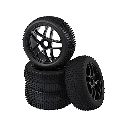 RC Tires & Wheels Set, Black, 4PCS | 1/8 Scale, 17mm Hex, Off-Road Buggy Tires, For Arrma Typhon, Compatible with Kyosho Traxxas