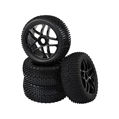 RC Tires & Wheels Set, Black, 4PCS | 1/8 Scale, 17mm Hex, Off-Road Buggy Tires, For Arrma Typhon, Compatible with Kyosho Traxxas