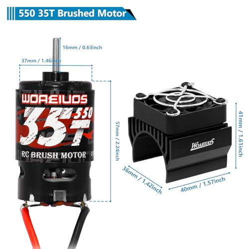 550 Brushed Motor 35T & Heatsink Combo for 1/10 RC Car TRX4 TRX6 Redcat SCX10 SCX10II AXI03007 JL 90046 RC4WD D90 and 1/6 Jeep Willys 1941 MB Military Truck - size: 35T Motor&Heatsink Combo