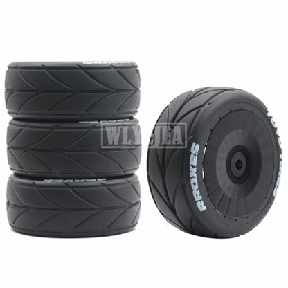 4PCS RC 1/10 On-Road Tires 65mm RC Rubber Tires w/Plastic Wheel Rim 12mm Hex Fit for 1/10 RC On-Road Rally Car HPI Tamiya TT01 TT02 Kyosho Wltoys 144001 - color: Black 1