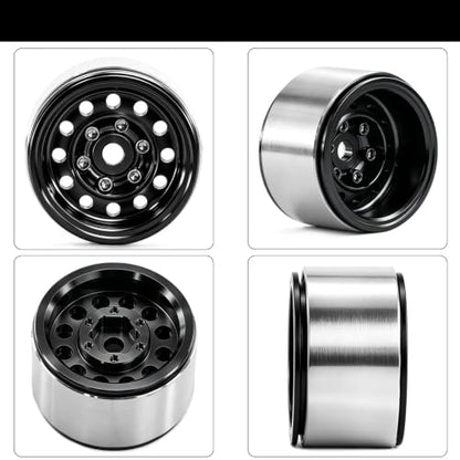 1.0" Beadlock Aluminum Wheels and 63mm Soft Rubber Tires | for SCX24, TRX4M, Ascent 18, FCX24, 1/18 1/24 RC Crawler, 7mm Hex, 0mm Offset, with Foam Inserts, (Black) - color: Black