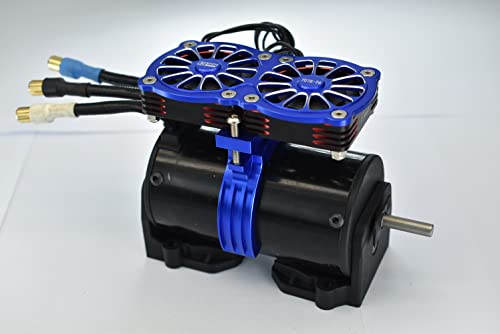 Aluminum 7075-T6 Motor Heatsink with Dual Metal Frame Cooling Fan and Adjustable Mount for 1:5 Arrma KRATON 8S BLX/Outcast 8S BLX/Traxxas X MAXX 6S / X MAXX 8S / 1:7 XO-01 - Blue