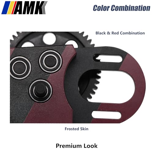 AMK Overdrive 30% Metal Differential Gearbox with POM Skid Plate for 1/10 Scale LCG Transmission, Compatible with RC Crawler Axial SCX10, Capra, Element, Gspeed, and DIY Chassis (Red) - color: Red