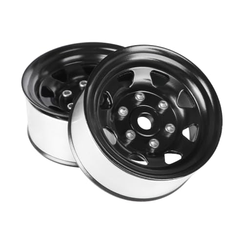 4PCS 1.55 inch Metal Beadlock Wheel Hub RC Car Aluminum Alloy Wheel Rim for 1/10 RC Crawler Car for Axial 90069 D90 TF2 Tamiya CC01 CC02 LC70 LC80 MST(Silver+Black) - color: Silver+black