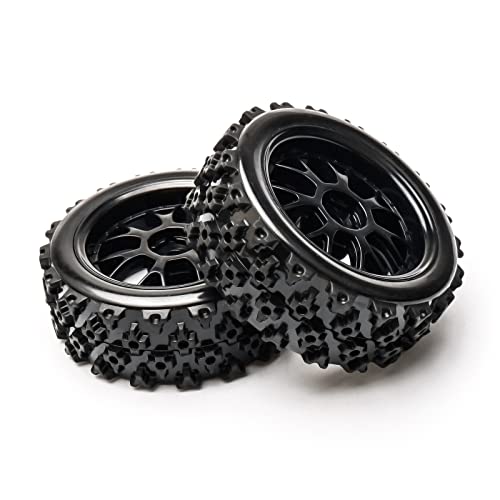 4 Pcs Black 1:10 Scale RC Tires Wheel Rims | Split-type Tires, ABS Wheels + Rubber Tires, 12mm Hex, Raised Tread Pattern, Shock Absorption, Anti-Slip, Strong Grip