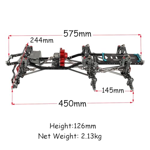 450mm Wheelbase 6x6 Chassis Frame Set with Transmission Front Middle Rear Complete Axle for 1/10 RC Crawler Car Axial SCX10 Metal DIY Upgrade (Portal axle Frame)