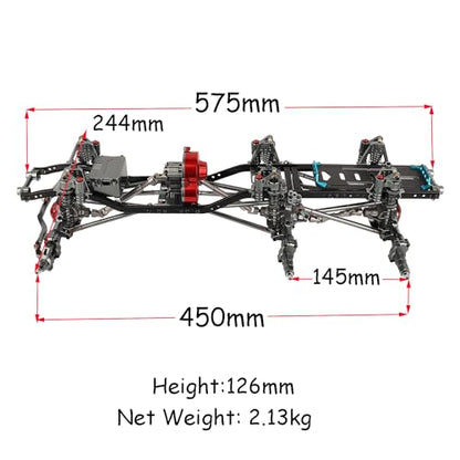 450mm Wheelbase 6x6 Chassis Frame Set with Transmission Front Middle Rear Complete Axle for 1/10 RC Crawler Car Axial SCX10 Metal DIY Upgrade (Portal axle Frame)