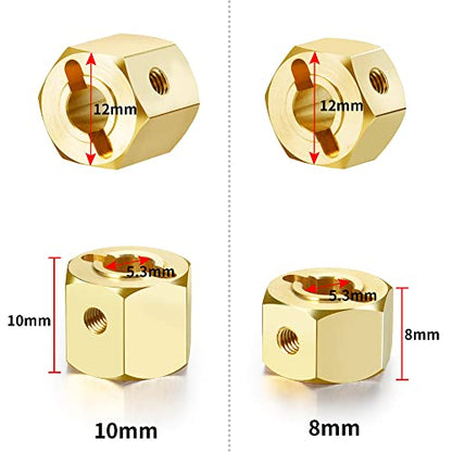 RCLions Brass Wheels Hex Hub 8mm/10mm Extension Hex Drive Adapter for Redcat GEN8 Upgrades Parts 1/10 RC Crawler Car (8mm) - size: 8mm