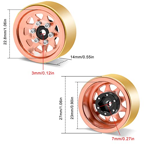 OGRC 1.0 RC Wheel Rims with Brass Rings Deep Dish Wheel Rims 1.0 Beadlock Wheels for 1/18 TRX4M 1/24 SCX24 C10 JLU Deadbolt Gladiator Bronco Crawler Car (Rose Gold) - color: Rose Gold