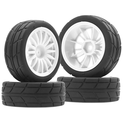 4Pack Vgoohobby OD70mm RC 1/10 On Road Rubber Tires w/Plastic Wheel Rims 12mm Hex Compatible with HSP HPI Redcat Tamiya Traxxas Kyosho 1/10 RC On Road Racing Touring Car (White) - color: White