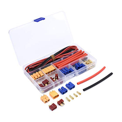 T-Plug EC3 XT60 Male Female Connector Adapters, 52PCS | With 14AWG Silicone Wire and Heat Shrink Tubes for RC ESC Lipo Battery Motor