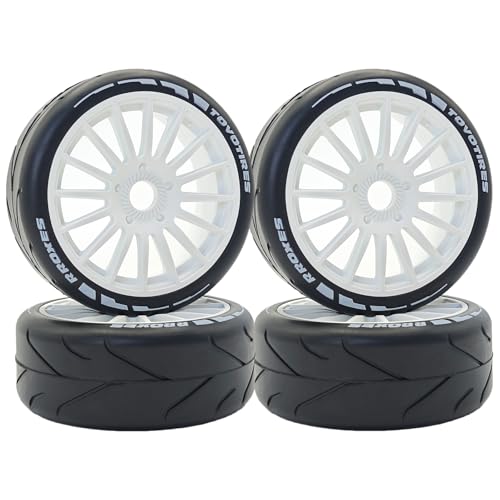 1/8 1/7 RC On Road Racing Rubber Tires OD 4.05" & Hard Plastic Street Wheels 17mm Hex for 1:8 1:7 Touring Rally Drift Car Tamiya HPI WR8 HSP ARRMA KM WRC C3 Kyosho GT2 Upgrade Part 4PCS