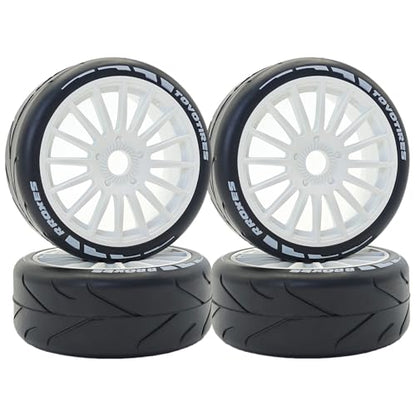 1/8 1/7 RC On Road Racing Rubber Tires OD 4.05" & Hard Plastic Street Wheels 17mm Hex for 1:8 1:7 Touring Rally Drift Car Tamiya HPI WR8 HSP ARRMA KM WRC C3 Kyosho GT2 Upgrade Part 4PCS