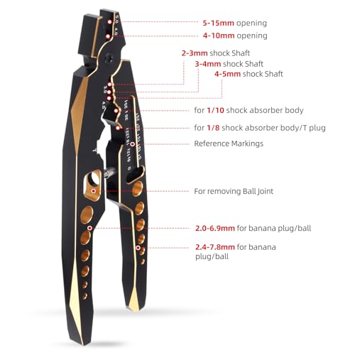 Hobbypark RC Shock Pliers Multi-Function & 1/10 Wheel Wrench Tools for Traxxas Arrma Axial Losi Redcat RC Cars Trucks Rock Crawlers (w/Black-Gold Pliers)