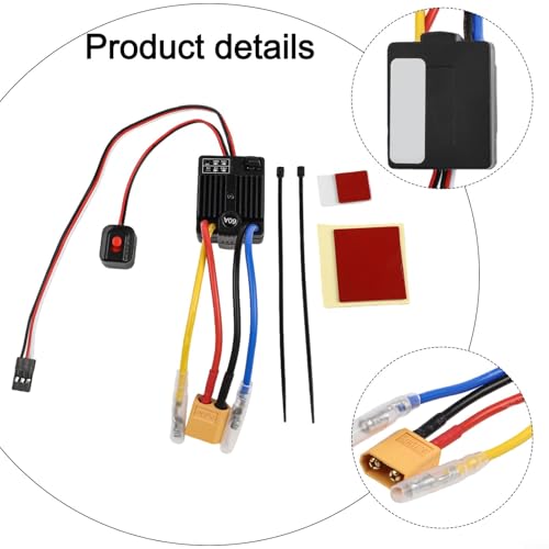 60A Brushless ESC 2-3S Electric-Speed Controller With Built-in BEC And Cooling Fan, Waterproof All-Weather Operation For 1/10 Scale RC Cars Trucks Crawlers, Supports 540/550 Motor(black)