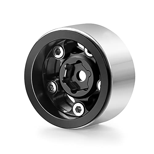 RC-Hub 4Pcs Aluminum Alloy 1.0" Micro Beadlock Wheels for 1/24 Axial SCX24 90081 RC Crawler Car (Black) - color: Black