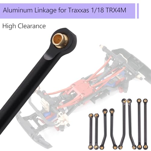 RC Aluminum Alloy High Clearance Links Set Chassis Linkage Suspension Links Compatible with Traxxas TRX4M 1/18 Bronco Defender RC Crawler Upgrade Parts, 8PCS - Black
