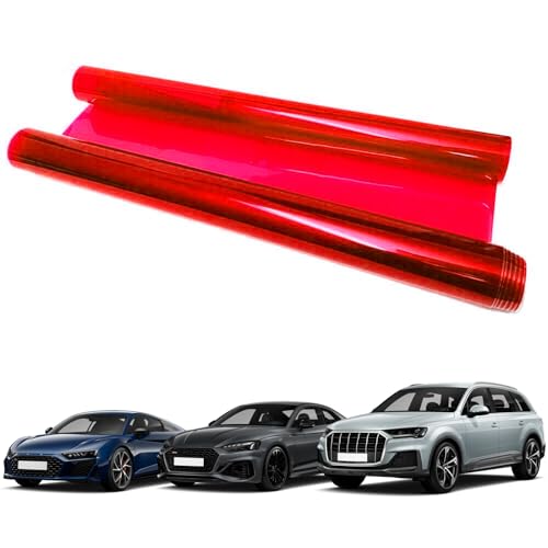 Tint Film for Taillight Headlight Fog Light, 12×48 Inches Vinyl Self-Adhesive Car Tail Light Tape, Brake Light Headlight Cover Protection Film Color Shiny Chameleon Sticker (Red) - color: Red