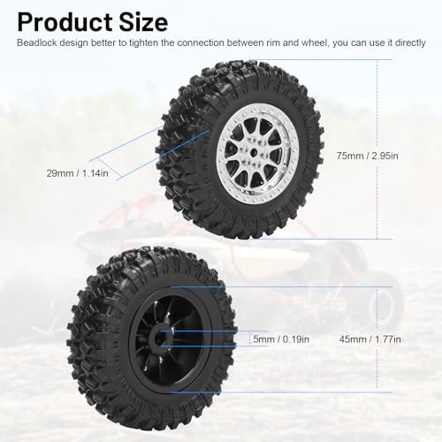 1/12 RC Rubber Tires, daitoku RC Car Tires and Wheels for 1/12 WPL B14 B24 C14 C24 MN D90 D91 D96 D99 - Style C (Silver) - color: Silver