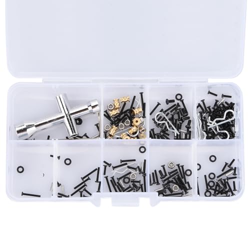 252PCS Stainless Steel M1.4 Assorted Screw, Pin and Nut Kit with Tool for 1/24 RC Crawler Car, Compatible for Axial SCX24