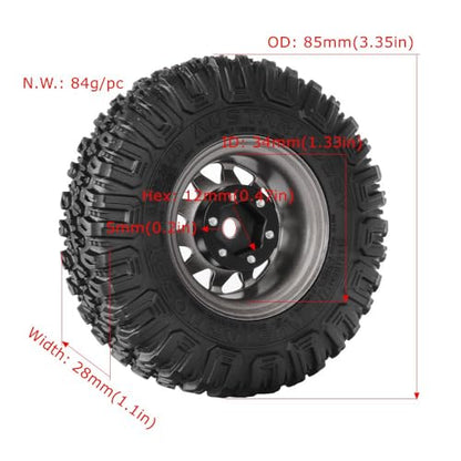 4PCS RC Car 1.55 Inch Tyres Aluminum Alloy Metal Beadlock Wheel Rim and Rubber Tires for 1/10 RC Crawler Car for Axial AX90069 D90 TF2 Tamiya CC01 LC70 MST JIMNY(85mm-10Holes White) - color: 85mm-10Holes White