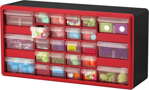 Akro-Mils 26-Drawer Plastic Storage Cabinet, 20"W x 6"D x 10"H, Red - color: Red, size: 26 Drawer, style: 1 Pack