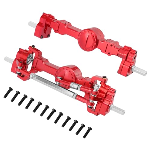 Metal Front & Rear Portal Axle Assembly Set for WPL C14 C24 B14 B24 B16 B36 C64 C64-1 C74 C74-1, Aluminum Axle Housing with Steel Gears, Steering Cups Tie Rods, 5mm RC Upgrade Parts (Red) - color: Red