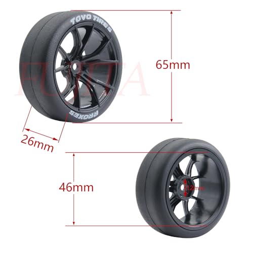 fujita 1/10 RC Drift Tires and Hard Plastic Wheels Rims Rally Racing Tyres for Tamiya XV01 XV02 TT02 PTG HSP RGT Kyosho FAZER MK2 Lc Racing HPI /12mm hex (Black) - color: Black