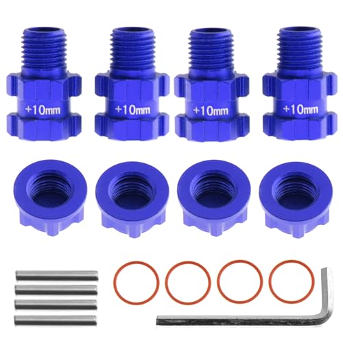 RC Wheel Hex Hubs Adapter 14mm to 17mm Widen 10mm Extended Wheel Hub Drive with Anti-dust Cap Nuts Compatible for Arrma 1/10 3S Granite Mega Senton Big Rock New BIGROCK Typhon Upgrade Parts - color: Blue