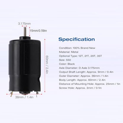 Brushed Motor, Low Noise High Torque 550 RC Motor for Off Road Crawler RC Car Enthusiasts and Hobbyists