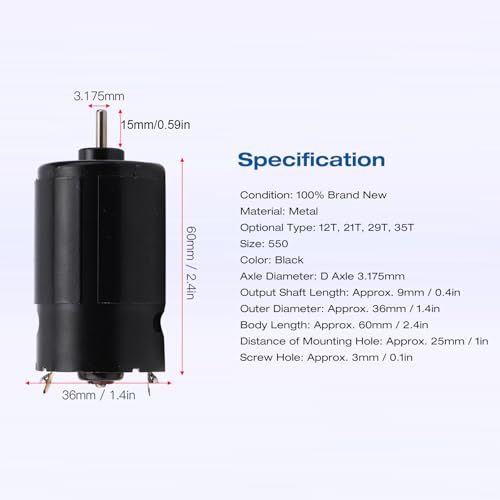 Brushed Motor, Low Noise High Torque 550 RC Motor for Off Road Crawler RC Car Enthusiasts and Hobbyists