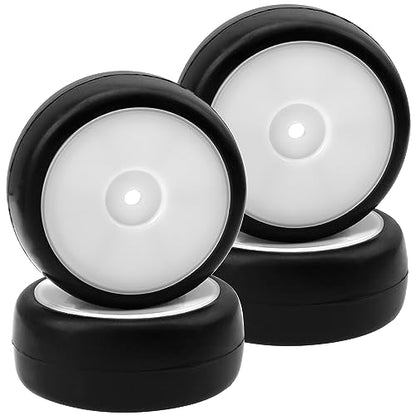 Plastic Wheel Rims 12mm Hex Hub & Rubber Tires w/Foam Compatible with HSP Tamiya HPI Kyosho 1/10 On-Road Touring Car WLtoys 1/14 144001 RC 1/18 A959B Buggy (White) - color: White
