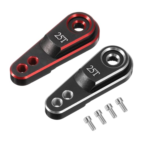 MECCANIXITY 2pcs Aluminum Alloy 25T Steering Servo Arm Horn Silver/Red for 1/10 RC Car/Boat/Airplane Boat Accessories - color: Silver/Red