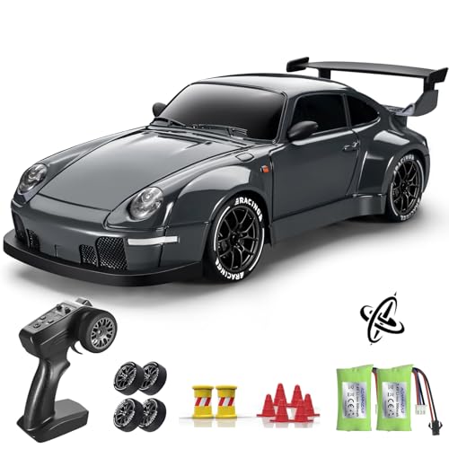 RC Drift Car Pro Upgraded with Gyro, 1:24 Full Proportional Remote Control Car, 25KM/H 4WD High Speed RC Cars with Lights, Extra Racing Tires, Vehicle for Adults Kids Boys Girls, Gray - color: Gray