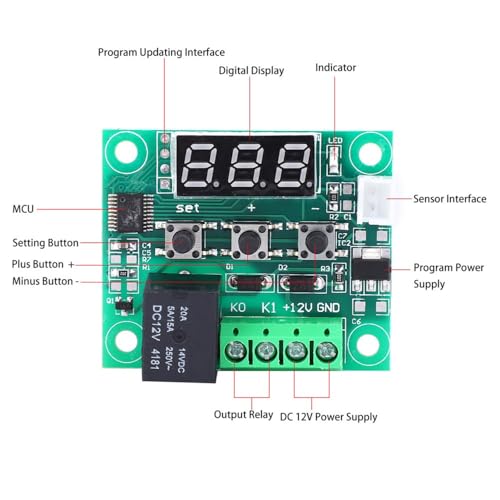 2Pcs W1209 Digital Thermostat – 12V Temperature Controller with Water Proof Sensor for Industrial Use, -50~110°C Range & 0.1°C Precision