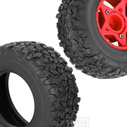 Rc Truck Tires 12mm/14mm/17mm Hex RC Wheels Tires for 1/10 Slash 4×4 2WD,Arrm a Senton,Axia1 Redca t Rc 4wd,w/RC Wheels Hex Detachable Replace Running on Off-Road Tire,Red - color: Red