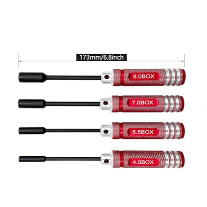 4Pcs Nut Driver Set RC Tool Set Hex Nut Driver for RC Vehicle RC Helicopters FPV Drones Cameras Appliances Repair 4mm 5.5mm 8mm 7mm Nut Driver (red) - color: Red