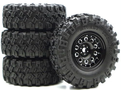 Rc 1.0 Beadlock Wheel Tires Set -2mm Offset Wheel Rims for 1/18 1/24 RC Crawler Car Axial SCX24 AX24 TRX4M FCX24 Upgrade TW1002 (Black) - color: Black