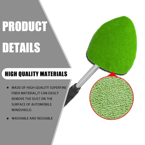 4 Pack Windshield Cleaning Tool with Extendable Handle, Green | aluminum ABS and microfiber body, pivoting head, reusable cloth pads, fits most vehicle glass, auto cleaning tools - color: Green