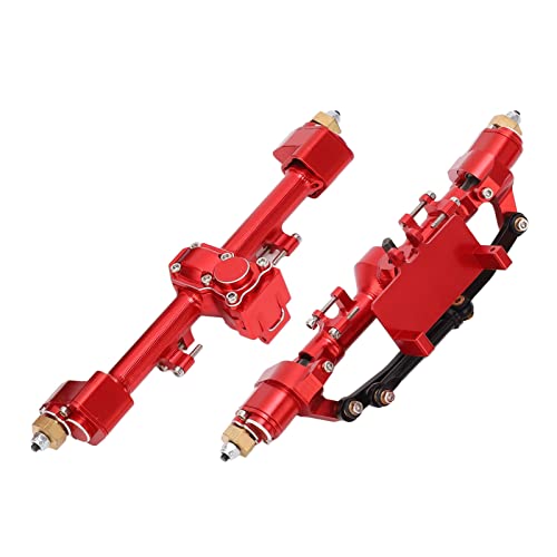 RC Car Metal Front Rear Portal Axle Set Assembly, Aluminum Alloy Housing with CNC Machined Steel Gears for Axial 1/24 SCX24 Upgrade (Red) - color: Red