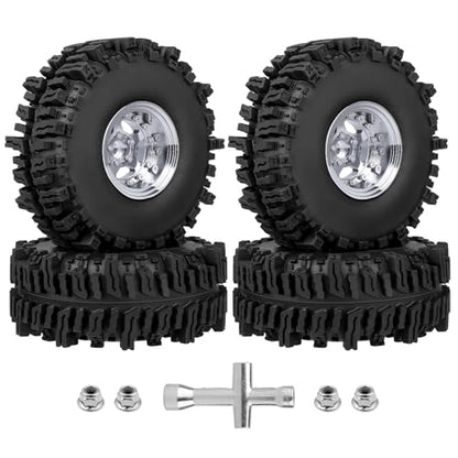 HobbyPark Negative Offset -10mm Deep Dish Aluminum Chrome 1.9 Beadlock Wheels and 1.9 Mud Slingers Tires for 1/10 RC Crawler Axial SCX10 TRX4 VS4-10 Gen8 RC4WD, Set of 4 - style: 1.9 Beadlock Wheels and 1.9 Mud Slingers Tires