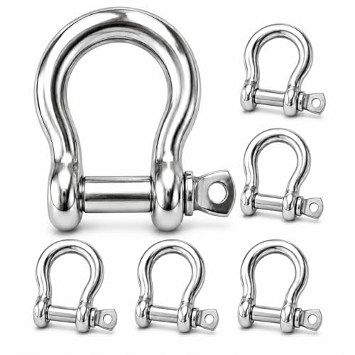 ZORUNNA 6 Pcs 3/8" 304 Stainless Steel D Ring Tow Shackles, Clevis Shackle | Marine Boat Anchor Chain and Line Shackles, for Towing, Engine Lifting, Wheelchair Tie-Downs, Outdoor Rigging - size: 3/8 inch