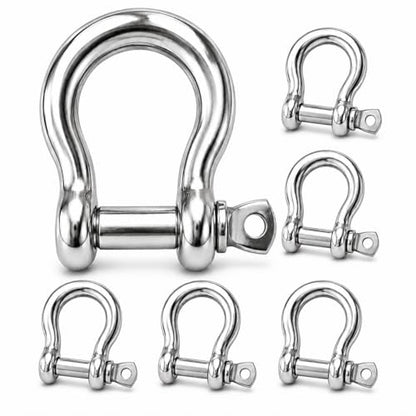 ZORUNNA 6 Pcs 3/8" 304 Stainless Steel D Ring Tow Shackles, Clevis Shackle | Marine Boat Anchor Chain and Line Shackles, for Towing, Engine Lifting, Wheelchair Tie-Downs, Outdoor Rigging - size: 3/8 inch