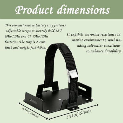 Battery Box for Boat, 2 Pcs Aluminum with Adjustable Strap | Corrosion resistant tray for kayak, motorcycle & ATV; 12V 6AH-15AH/6V 7AH-12AH; predrilled for easy install
