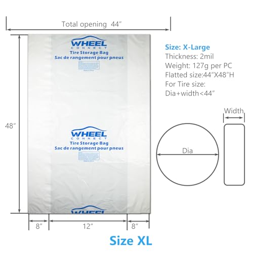 WHEEL CONNECT Tire Storage Bags. Made of Polyethylene LDPE Plastic, Extra-Large 44”X48”H, White, Pack of 4pcs. X-Large. - color: X-Large-Pack of 4pcs