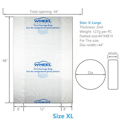 WHEEL CONNECT Tire Storage Bags. Made of Polyethylene LDPE Plastic, Extra-Large 44”X48”H, White, Pack of 4pcs. X-Large. - color: X-Large-Pack of 4pcs
